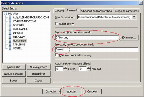 Configuración avanzada del servidor de FTP